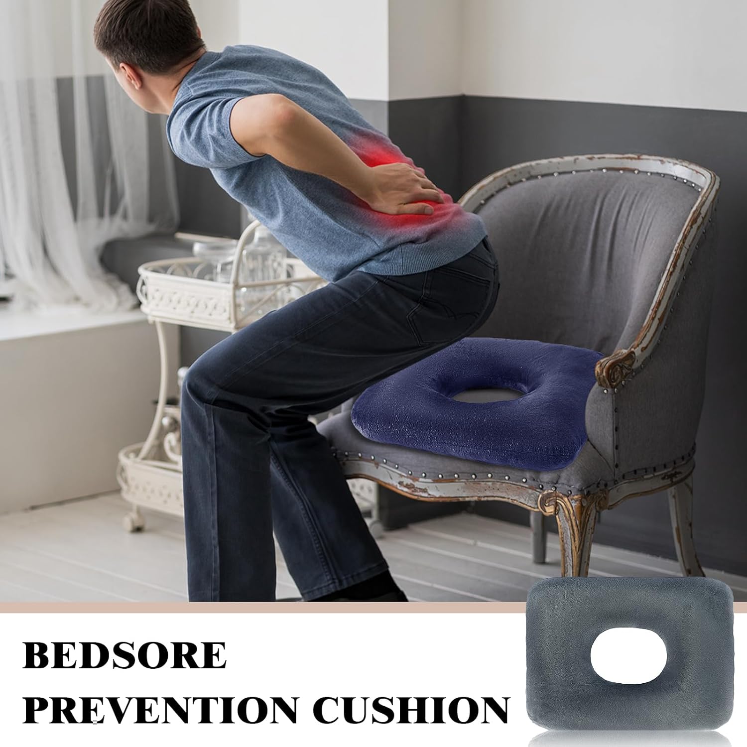 Sintuff 2 Pcs Sitting Donut Pillow for Tailbone Pain, Hemorrhoids, Bed Sores, Pregnancy, Pain Relief Seat Cushion Anti Decubitus Cushion Donut Shaped Postpartum Pillow for Home(Dark Gray, Blue)