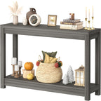 32" Washed Oak Farmhouse Narrow Console Table with Open Storage for Entryway Behind Sofa, Easy Assembly