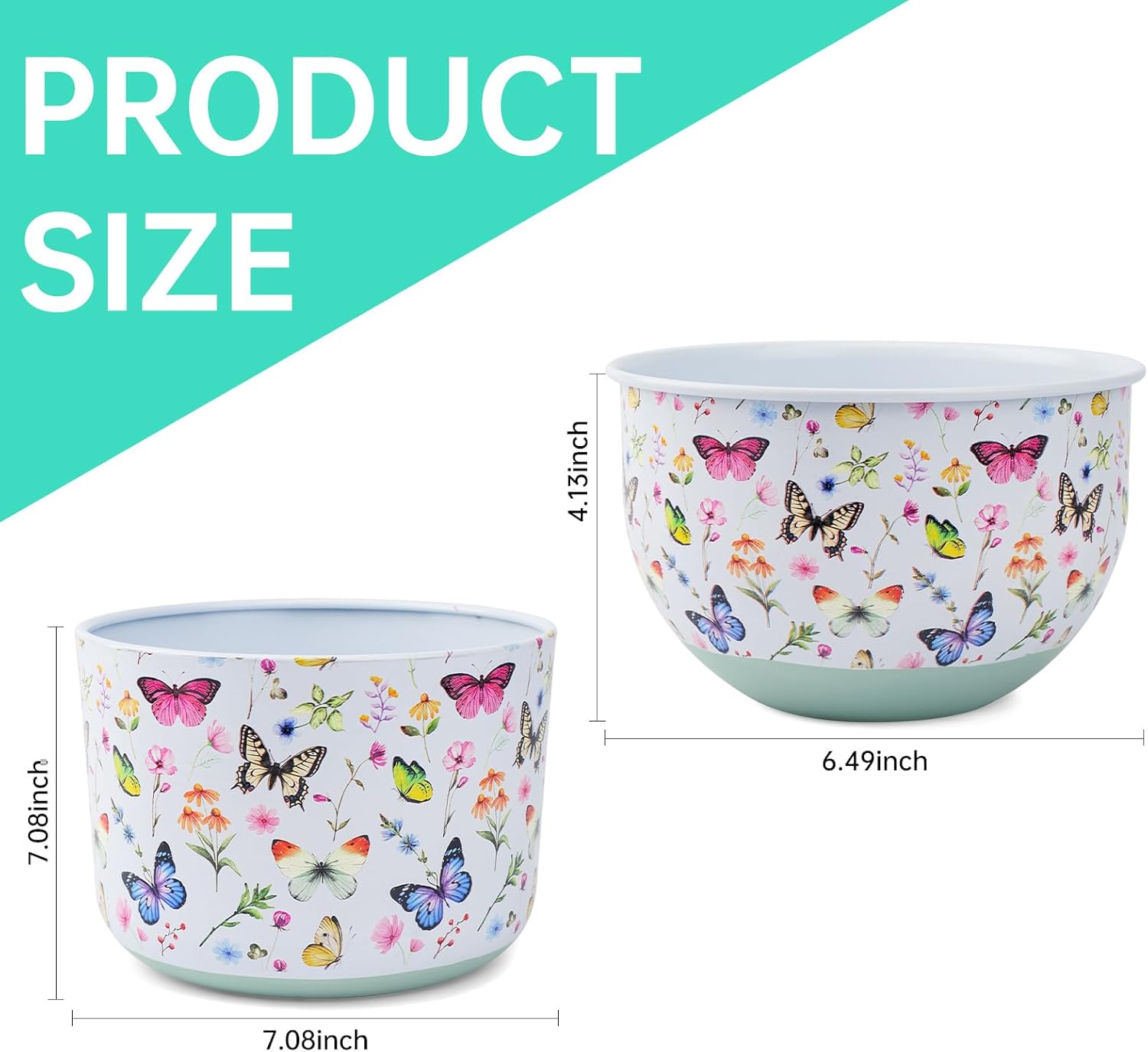 Joint Honglin Butterfly & Bee Metal Planters Set of 2 – Decorative Flower Pots with Colorful Garden Prints, Outdoor & Indoor Use Cute Spring Floral Design for Patio, Balcony, Home Decor (Butterfly)