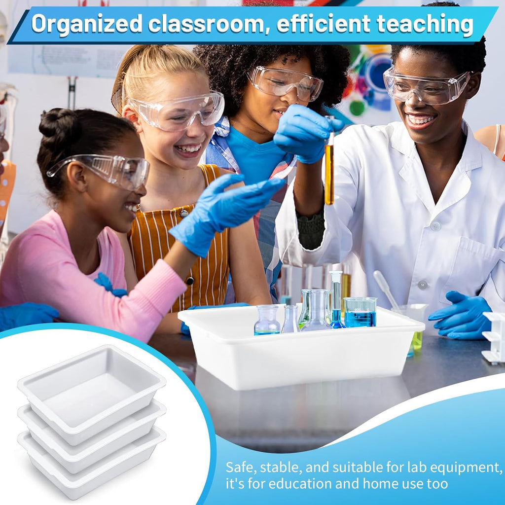 Remerry 3 Pack Polypropylene Containment Tray 15" L x 10.8" W x 4" H Rectangular Lab Tray for Sterilizing and Drying Laboratory Supplies, Durable and Temperature Resistant Plastic