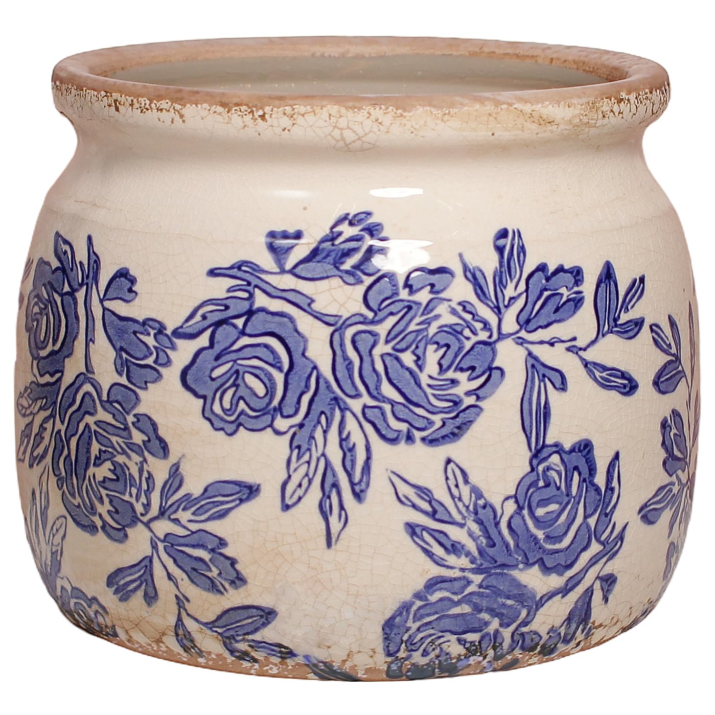 Decorative Pots Spring Decor, Pastel Floral Ceramic Garden Pots with Drainage, 6.29 Inch Pink Vintage Grandma Flower Pots for Indoor Plants & Succulent, Crackle Glaze Pottery Planters, Mom Gifts