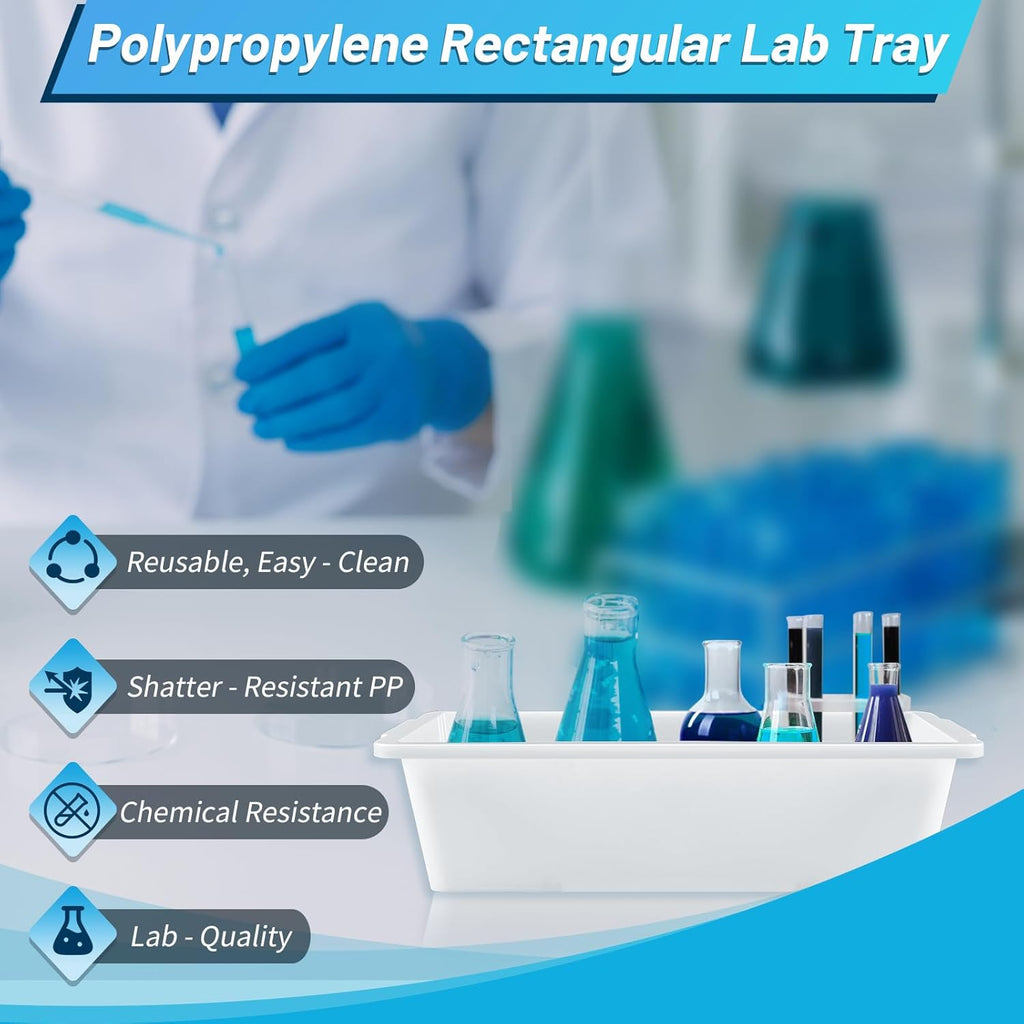Remerry 3 Pack Polypropylene Containment Tray 15" L x 10.8" W x 4" H Rectangular Lab Tray for Sterilizing and Drying Laboratory Supplies, Durable and Temperature Resistant Plastic