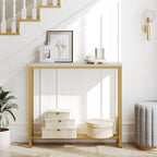 YATINEY Narrow Console Table, 2-Tier Small Sofa Table, 29.5" Thin Entryway Behind Couch Table with Shelves, Industrial Hallway Table, for Living Room, Foyer, White and Gold CT03DW