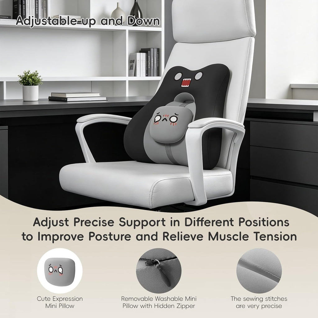 Black Cartoon Ergonomic Memory Foam Lumbar Support Pillow for Car Office Chair Lower Back Pain Relief