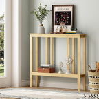 ELYKEN Bamboo 2-Tier Narrow Console Table, 36.2" Long Slim Sofa Table Behind Couch for Entryway, Hallway, Living Room, Natural