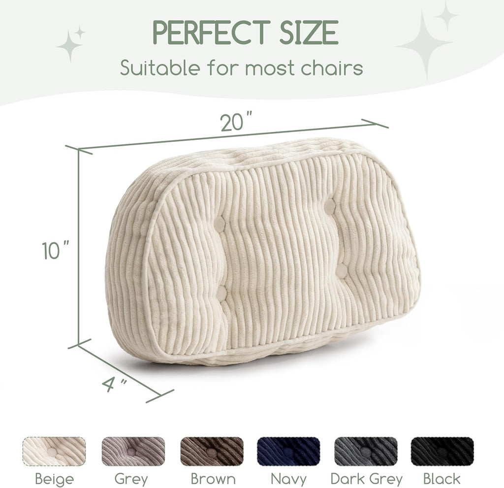 HIGOGOGO Lumbar Support Pillow for Recliner Chair/Accent Chair/Couch/Office Chair, Tufted Corduroy Back Support Cushion for Elderly, Recliner Cushions for Back Rest, Pain Relief, Reading, Beige
