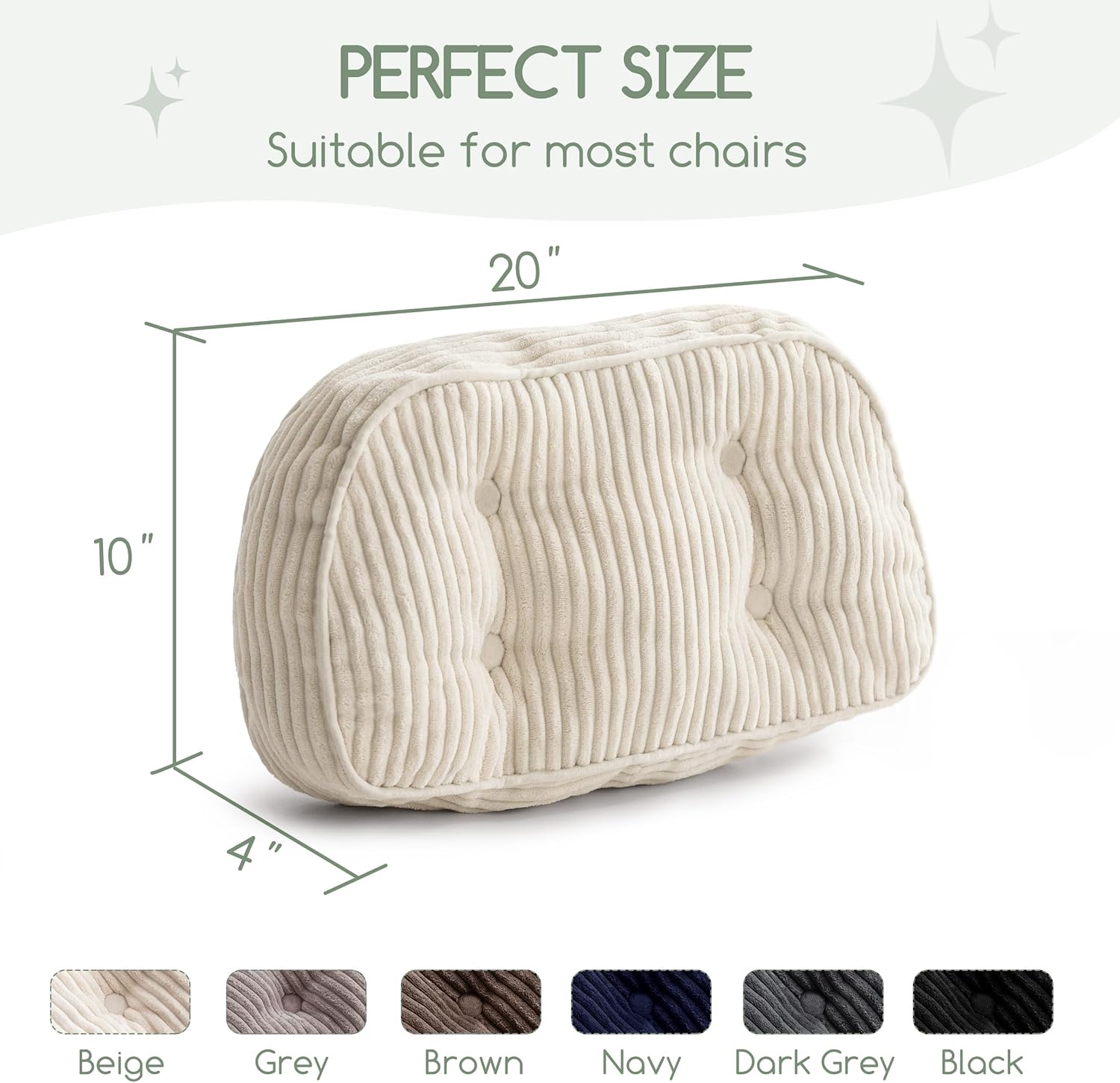 HIGOGOGO Lumbar Support Pillow for Recliner Chair/Accent Chair/Couch/Office Chair, Tufted Corduroy Back Support Cushion for Elderly, Recliner Cushions for Back Rest, Pain Relief, Reading, Beige