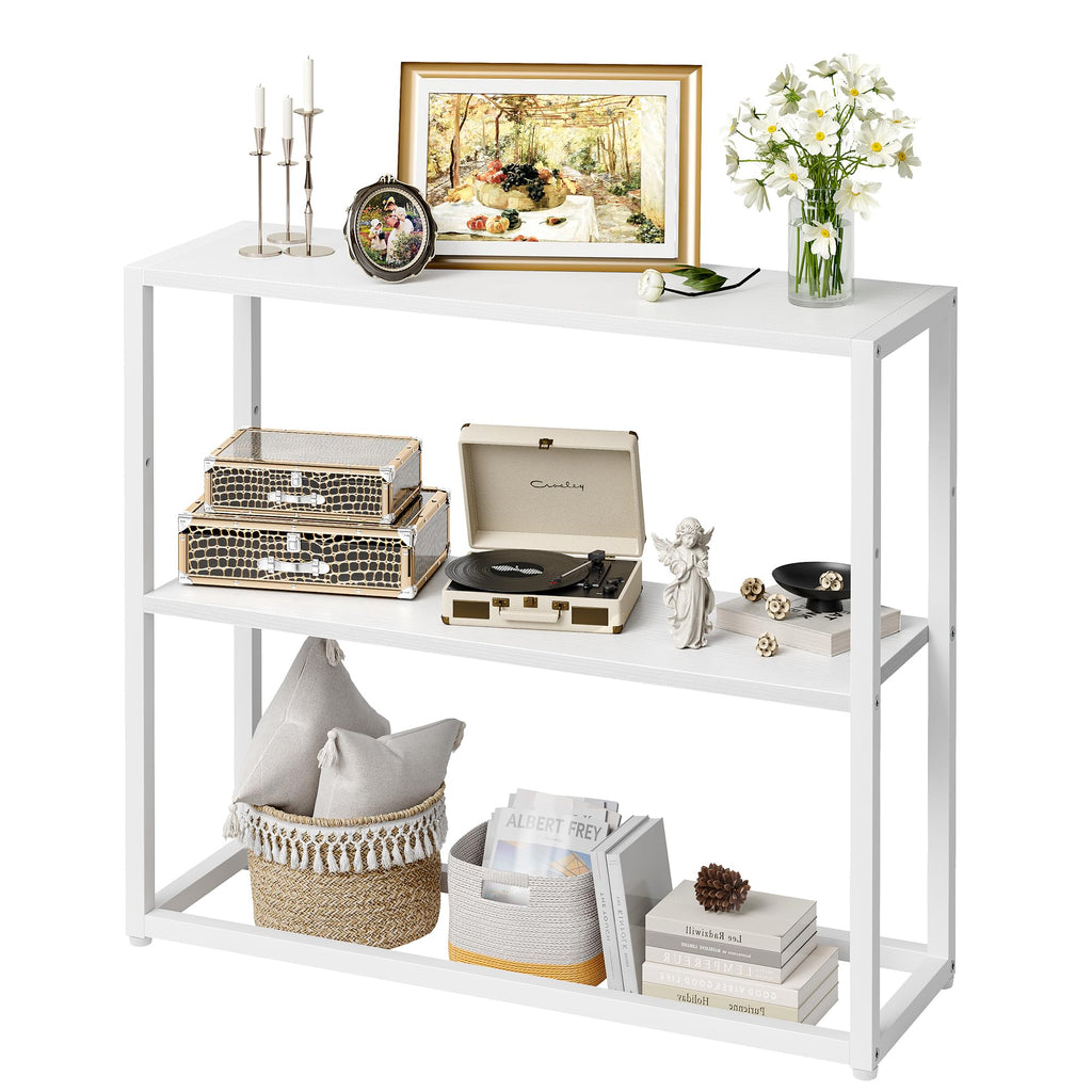 TIQLAB 29.5" Narrow Console Table with Shelves, White