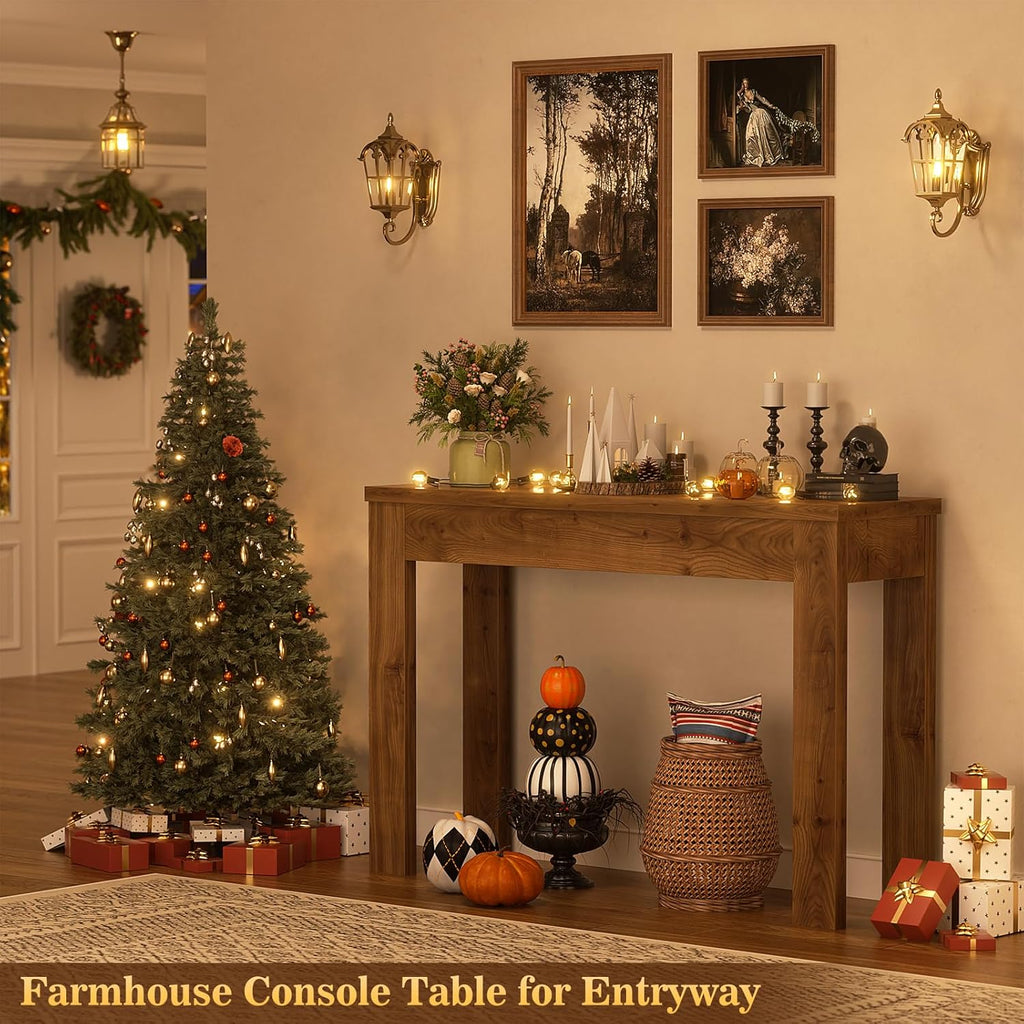 Armocity Console Table, Small Farmhouse Wood Entryway Table, Sofa Tables Narrow Long Behind Couch, Entry Table for Entrance, Hallway, Living Room, 32", Brown Oak