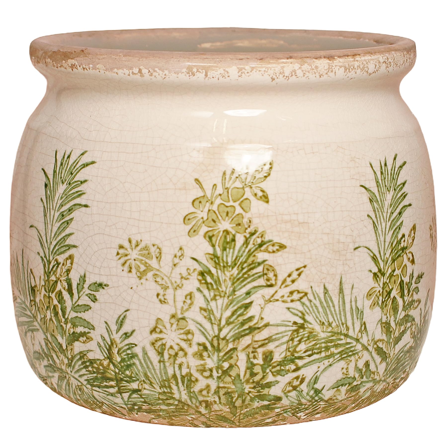 Decorative Pots Spring Decor, Pastel Floral Ceramic Garden Pots with Drainage, 6.29 Inch Pink Vintage Grandma Flower Pots for Indoor Plants & Succulent, Crackle Glaze Pottery Planters, Mom Gifts