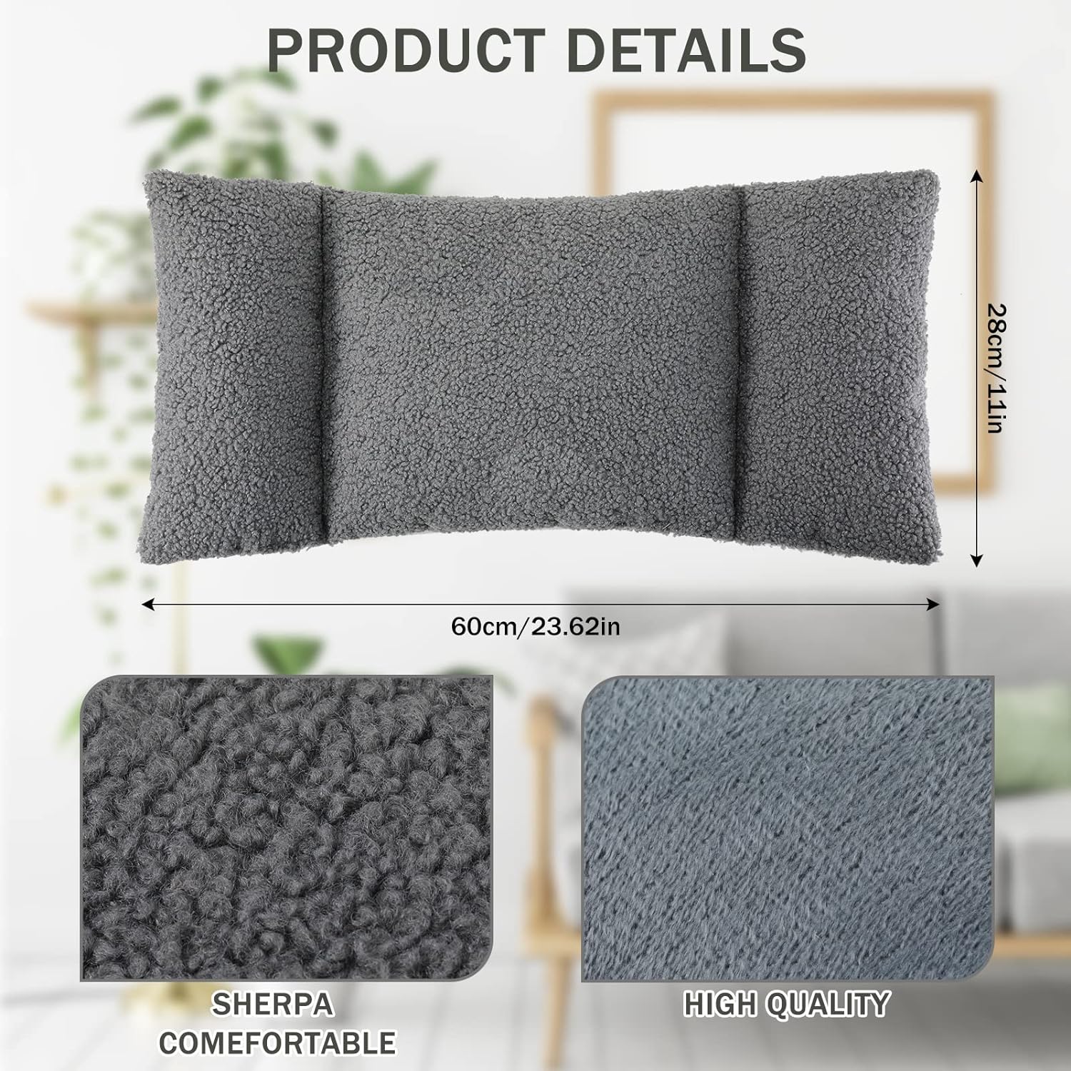 Queekay Fleece Lumbar Support Pillow 3 Section Back Pillow Office Chair for Back Support Comfortable Lumbar Cushion for Car Seat Pain Relief Sofa Rest(Gray)