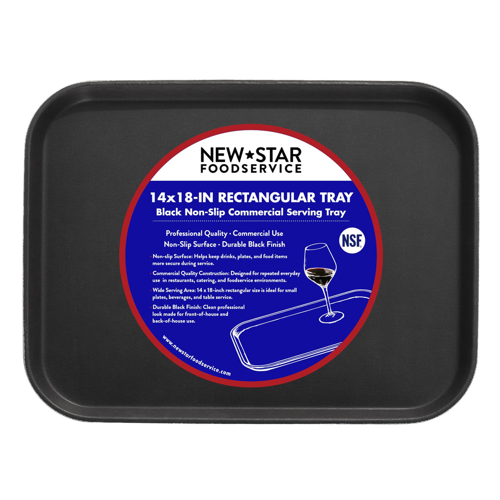 New Star Foodservice Restaurant Grade Non-Slip Tray, Plastic, Rubber Lined, Rectangular, 10-Inch x 14-Inch, Black