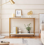 loglus Console Table for Entryway, Faux Marble MDF Indoors Sofa Table with Golden Frame for Small Rooms, Double Layer, White Marble, 9.45" D x 38.19" W x 29.72" H