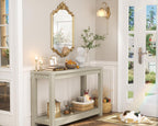 32" Washed Oak Farmhouse Narrow Console Table with Open Storage for Entryway Behind Sofa, Easy Assembly