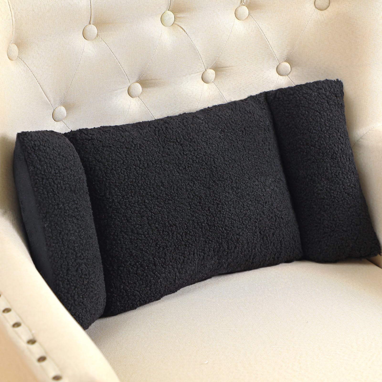 Queekay Fleece Lumbar Support Pillow 3 Section Back Pillow Office Chair for Back Support Comfortable Lumbar Cushion for Car Seat Pain Relief Sofa Rest(Dark Gray)