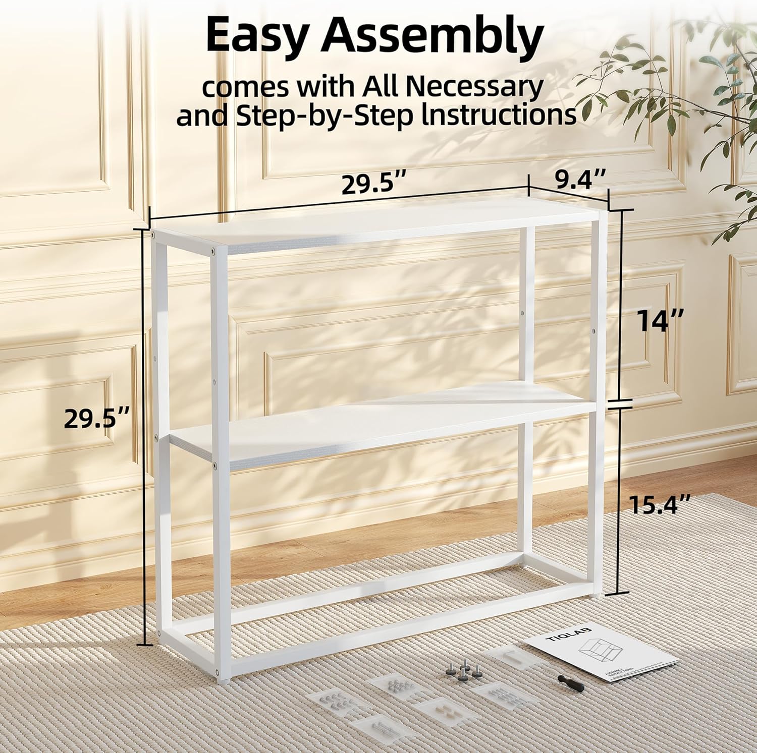 TIQLAB 29.5" Narrow Console Table with Shelves, White