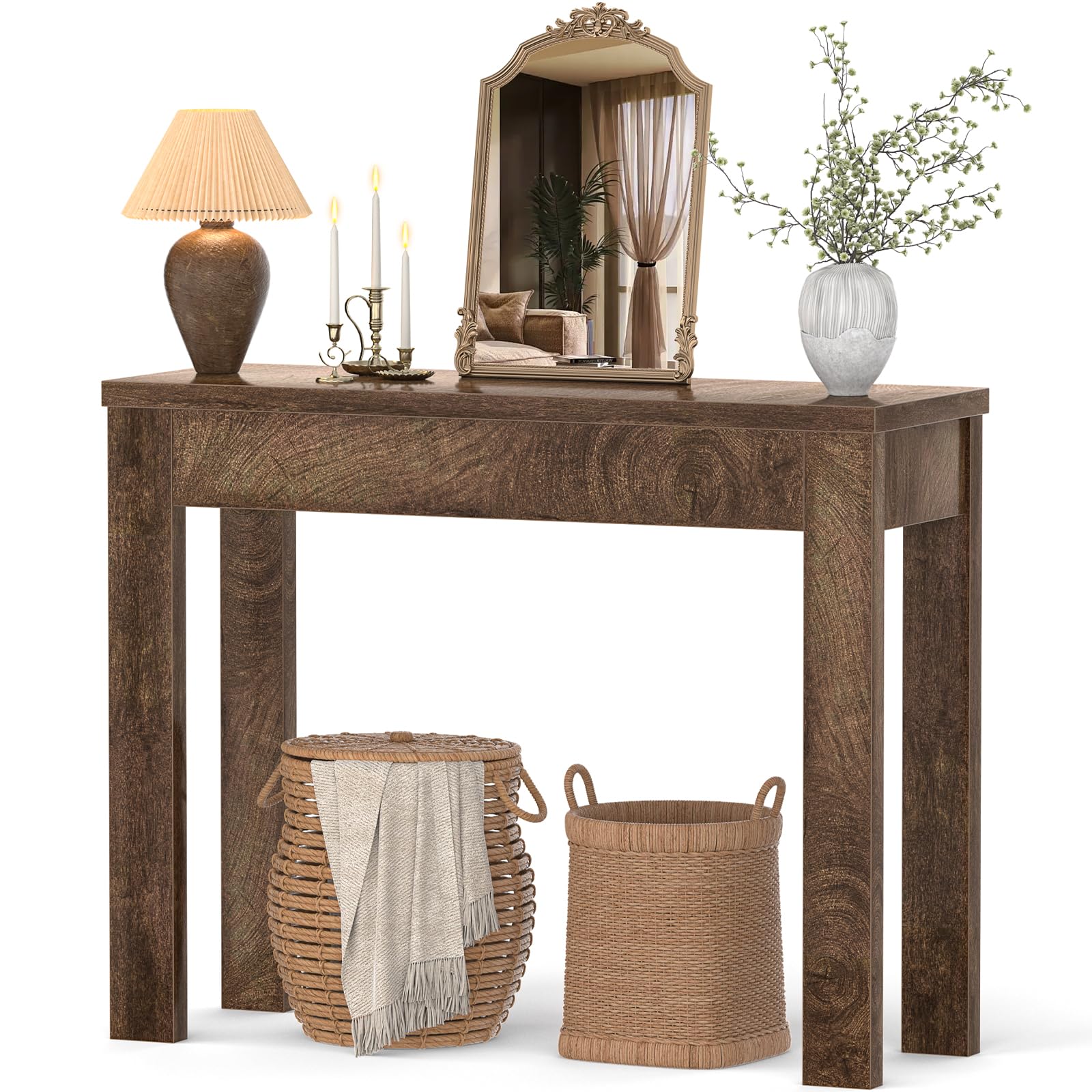 Armocity Console Table, Small Farmhouse Wood Entryway Table, Sofa Tables Narrow Long Behind Couch, Entry Table for Entrance, Hallway, Living Room, 32", Brown Oak