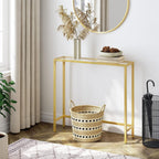 HOOBRO 29.5" Narrow Console Table, Modern Sofa Table Behind Couch, Tempered Glass Entryway Table, Small Side Table for Entrance, Living Room, Foyer, Hallway, Bedroom, Gold GD07XG01