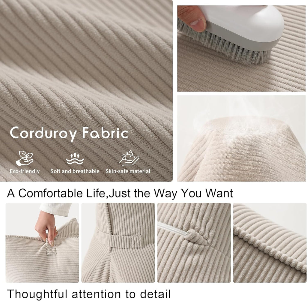 Pat. Pend. Corduroy Lumbar Support Back Pillow for Watching TV, Reading & Gaming, Ergonomic Triangle Support Cushion for Sofa, Armchair & Bed Sitting, Removable Washable Cover, Beige Gray