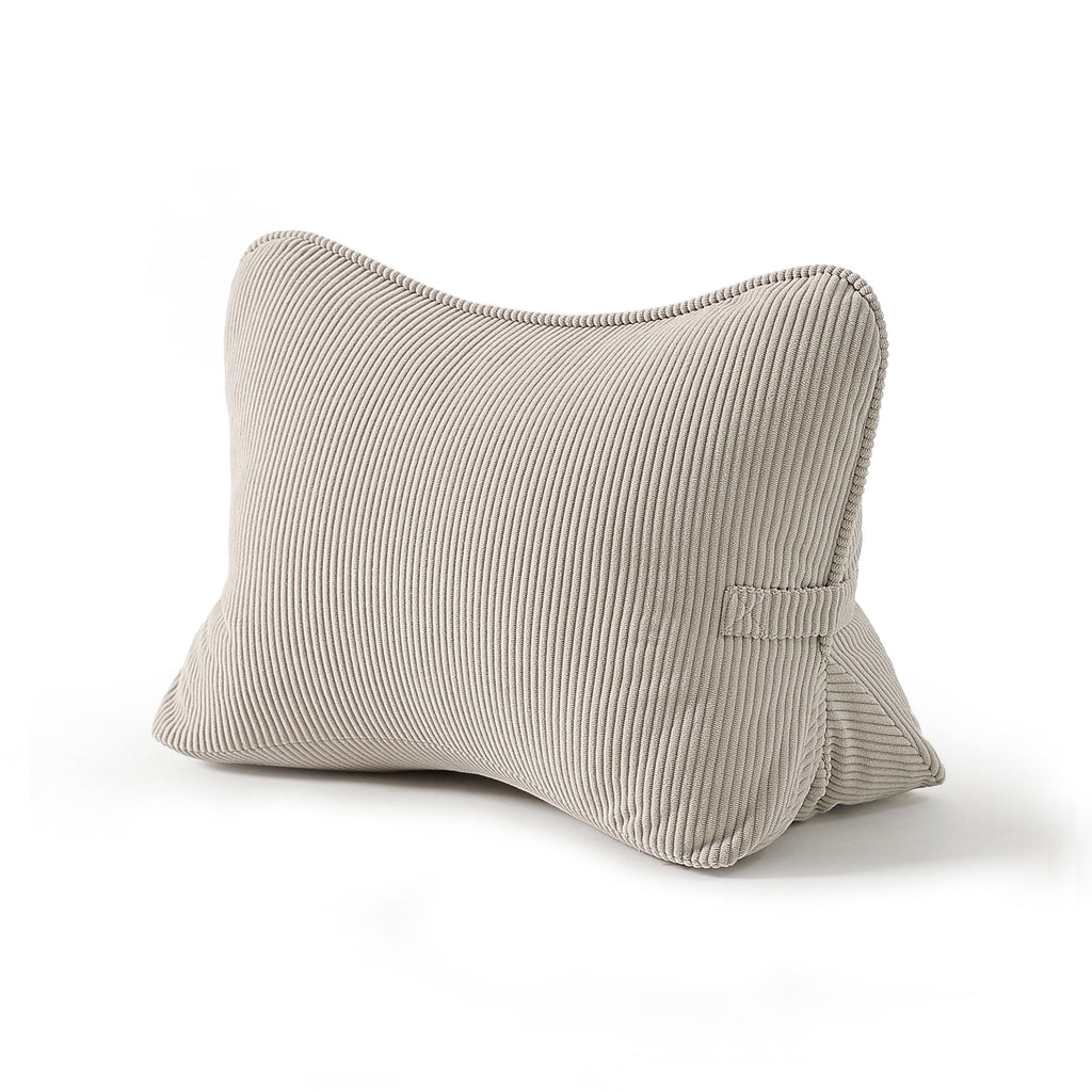 Pat. Pend. Corduroy Lumbar Support Back Pillow for Watching TV, Reading & Gaming, Ergonomic Triangle Support Cushion for Sofa, Armchair & Bed Sitting, Removable Washable Cover, Beige Gray