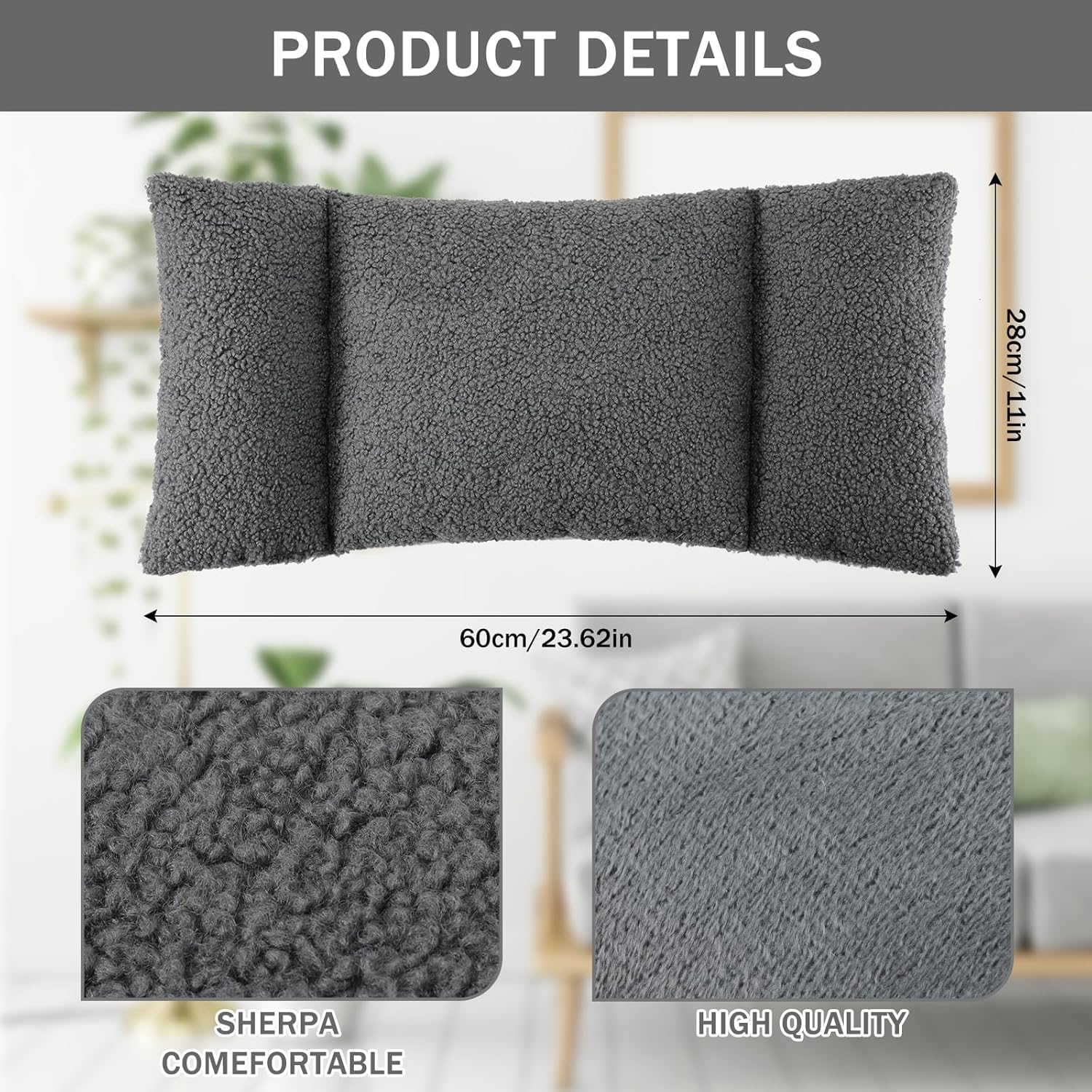 Queekay Fleece Lumbar Support Pillow 3 Section Back Pillow Office Chair for Back Support Comfortable Lumbar Cushion for Car Seat Pain Relief Sofa Rest(Dark Gray)