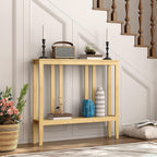ELYKEN Bamboo 2-Tier Narrow Console Table, 36.2" Long Slim Sofa Table Behind Couch for Entryway, Hallway, Living Room, Natural