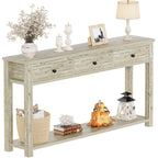 Homieasy Farmhouse Console Table with 2 Drawers, 32 Inch Small Sofa Table with Storage Shelf for Living Room, Behind Couch, Entryway Table for Hallway, Living Room, or Foyer, Brown and Antique White