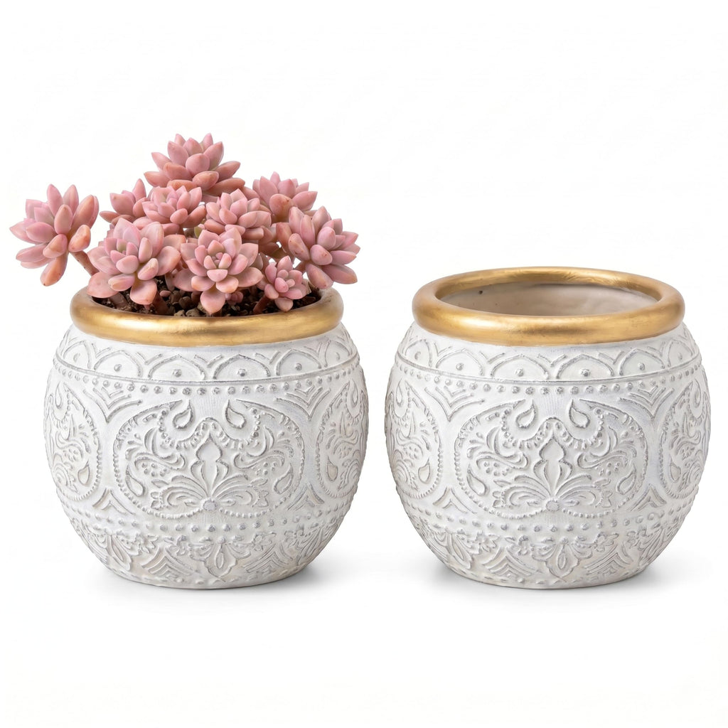 6 +4.4 Inch Cement Planter Decorative Pots with Drainage Hole for All House Plants, Succulents, Flowers, and Cactus (Green)