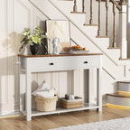 Homieasy Farmhouse Console Table with 2 Drawers, 32 Inch Small Sofa Table with Storage Shelf for Living Room, Behind Couch, Entryway Table for Hallway, Living Room, or Foyer, Brown and Antique White