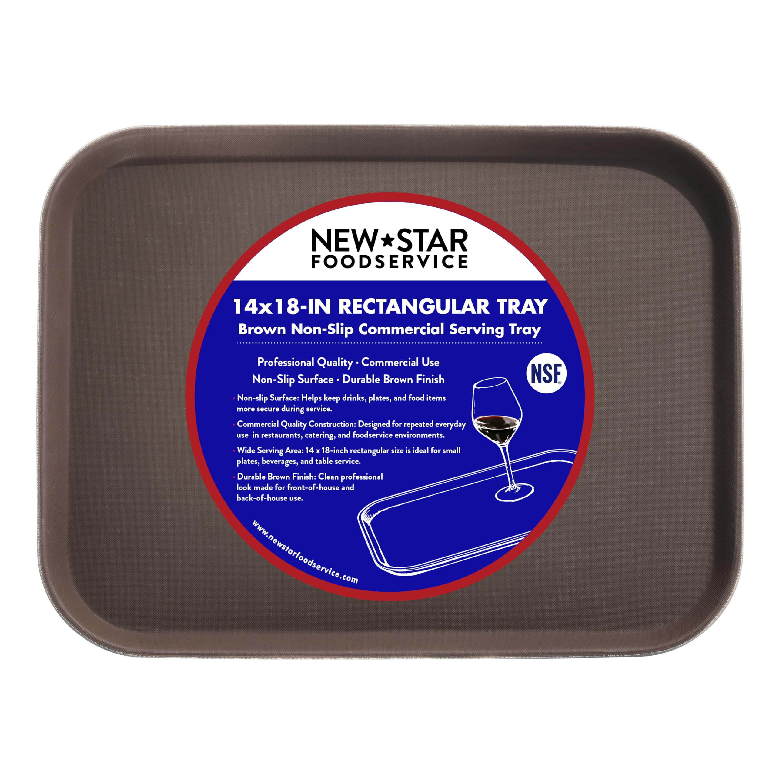 New Star Foodservice Restaurant Grade Non-Slip Tray, Plastic, Rubber Lined, Rectangular, 10-Inch x 14-Inch, Black