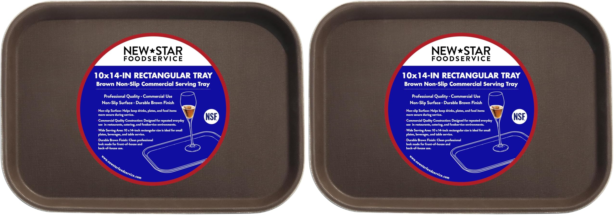 New Star Foodservice Restaurant Grade Non-Slip Tray, Plastic, Rubber Lined, Rectangular, 10-Inch x 14-Inch, Black