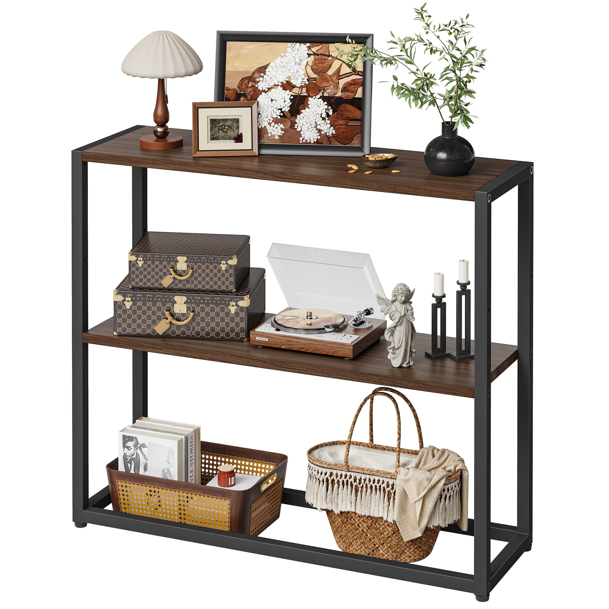 TIQLAB 29.5" Narrow Console Table with Shelves, White