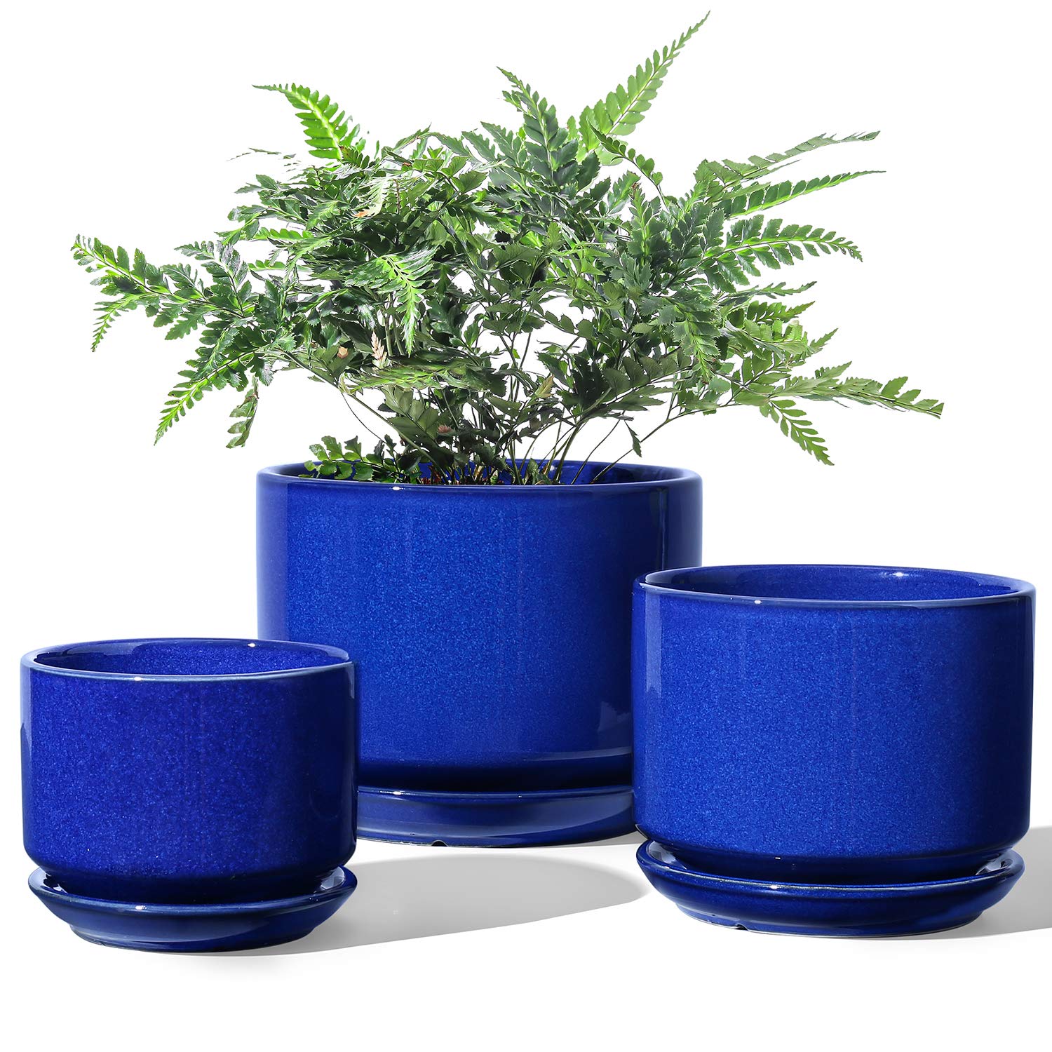 LE TAUCI Ceramic Plant Pots, 4.3+5.3+6.8 inch, Set of 3, Planters with Drainage Hole and Saucer, Indoor Flower Pot with Hole Mesh Pad, Gifts for Mom, Pink