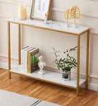loglus Console Table for Entryway, Faux Marble MDF Indoors Sofa Table with Golden Frame for Small Rooms, Double Layer, White Marble, 9.45" D x 38.19" W x 29.72" H