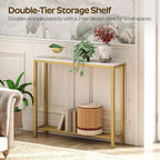 YATINEY Narrow Console Table, 2-Tier Small Sofa Table, 29.5" Thin Entryway Behind Couch Table with Shelves, Industrial Hallway Table, for Living Room, Foyer, White and Gold CT03DW