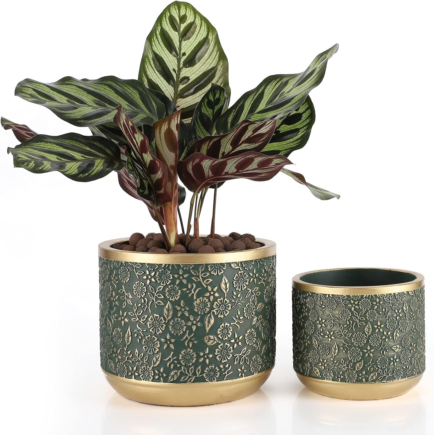 6 +4.4 Inch Cement Planter Decorative Pots with Drainage Hole for All House Plants, Succulents, Flowers, and Cactus (Green)