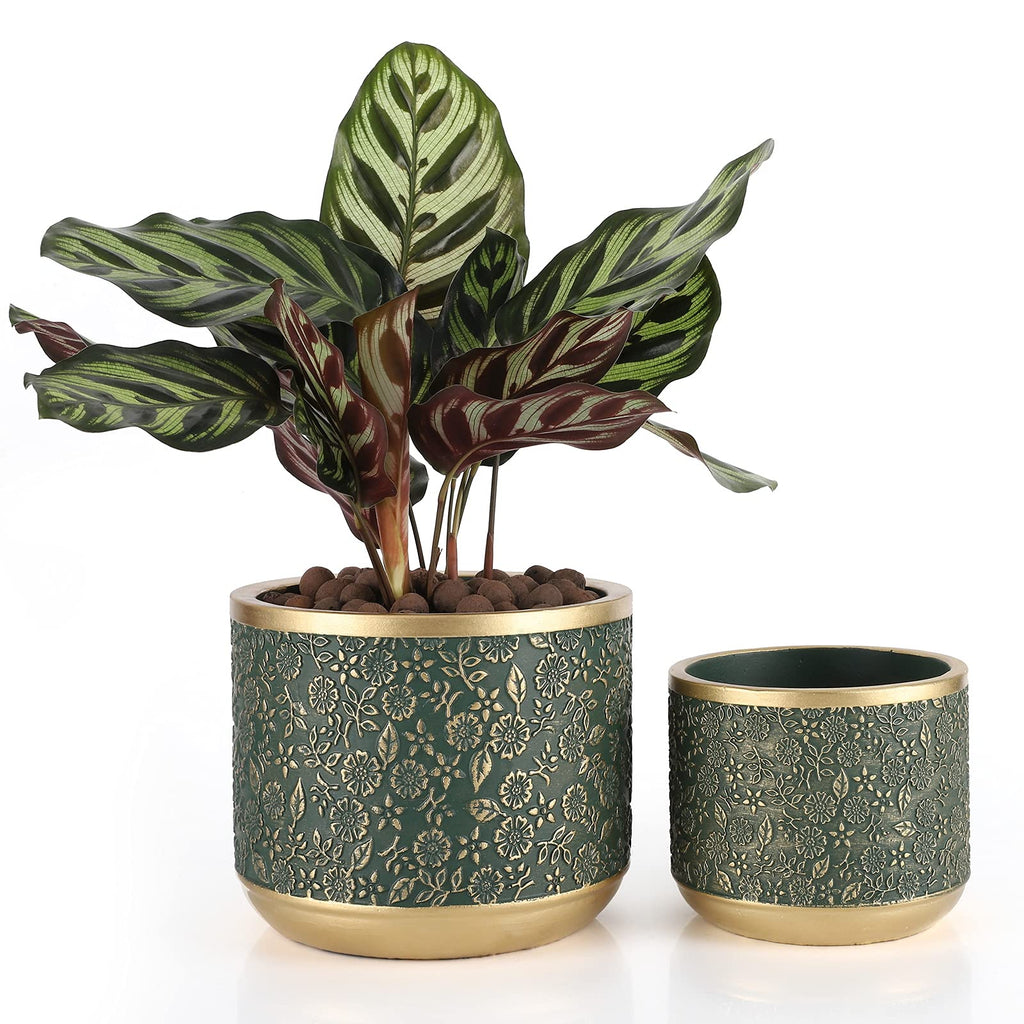 6 +4.4 Inch Cement Planter Decorative Pots with Drainage Hole for All House Plants, Succulents, Flowers, and Cactus (Green)