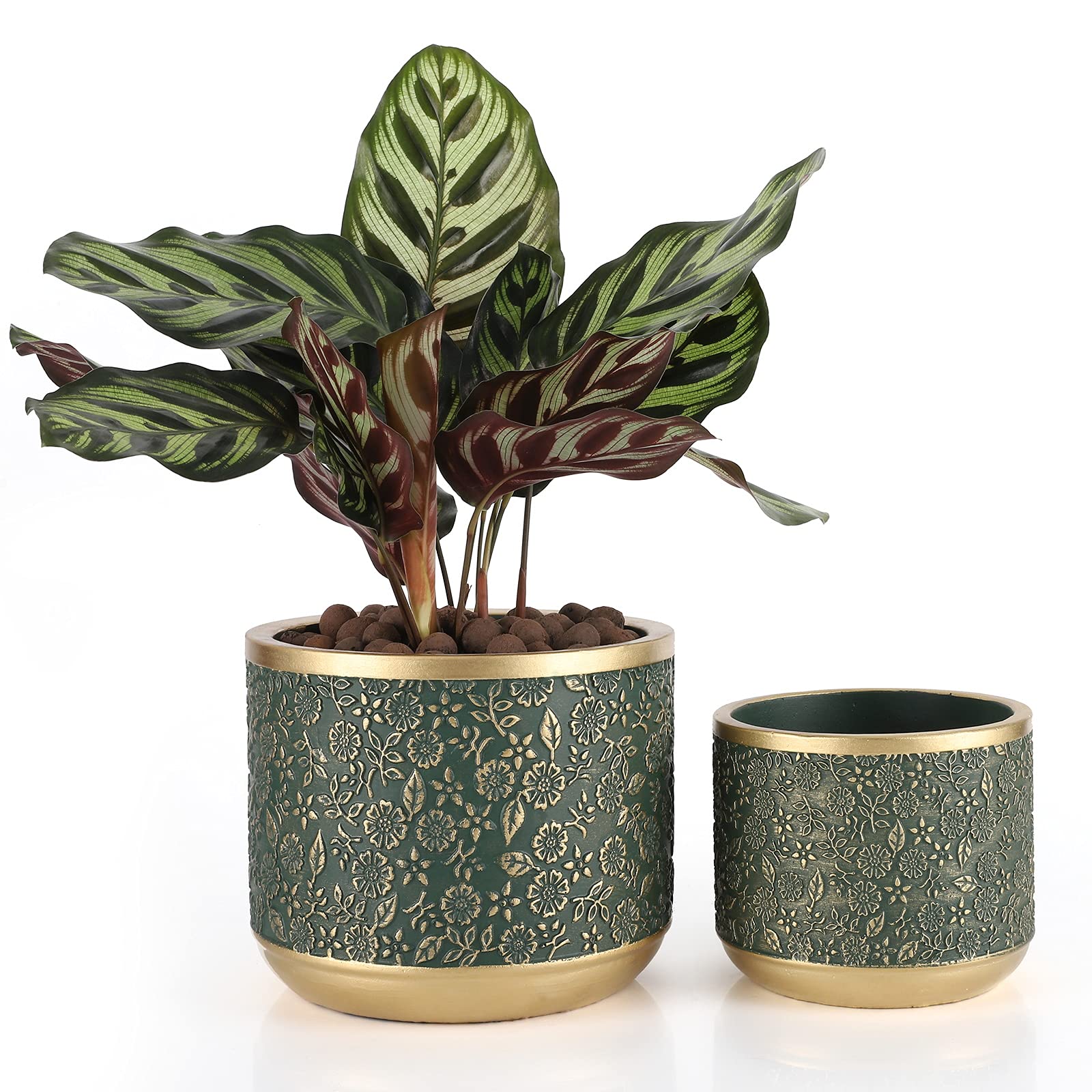 6 +4.4 Inch Cement Planter Decorative Pots with Drainage Hole for All House Plants, Succulents, Flowers, and Cactus (Green)