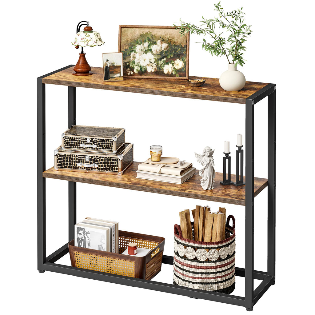 TIQLAB 29.5" Narrow Console Table with Shelves, White
