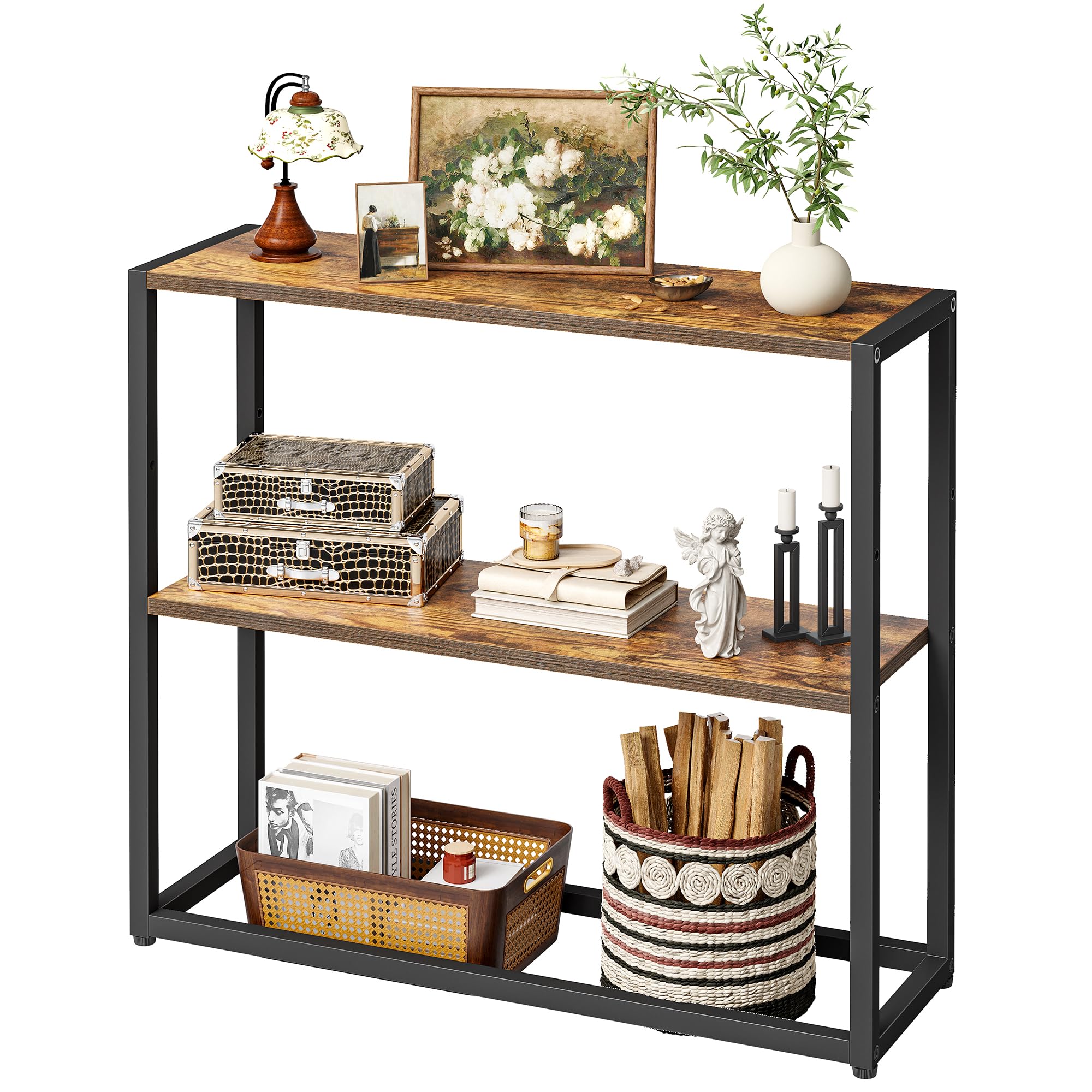 TIQLAB 29.5" Narrow Console Table with Shelves, White