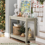 32" Washed Oak Farmhouse Narrow Console Table with Open Storage for Entryway Behind Sofa, Easy Assembly