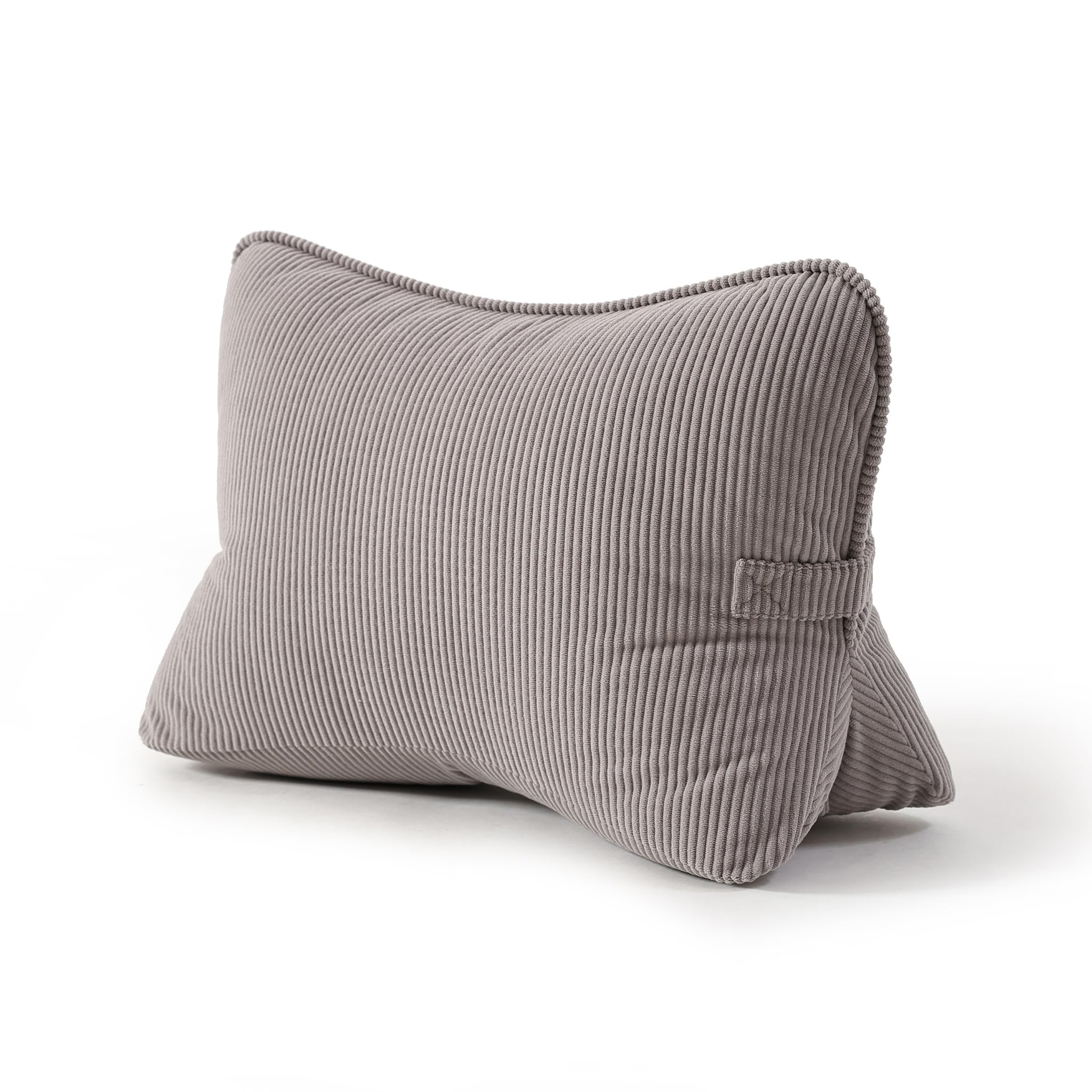 Pat. Pend. Corduroy Lumbar Support Back Pillow for Watching TV, Reading & Gaming, Ergonomic Triangle Support Cushion for Sofa, Armchair & Bed Sitting, Removable Washable Cover, Beige Gray