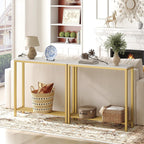 YATINEY Narrow Console Table, 2-Tier Small Sofa Table, 29.5" Thin Entryway Behind Couch Table with Shelves, Industrial Hallway Table, for Living Room, Foyer, White and Gold CT03DW