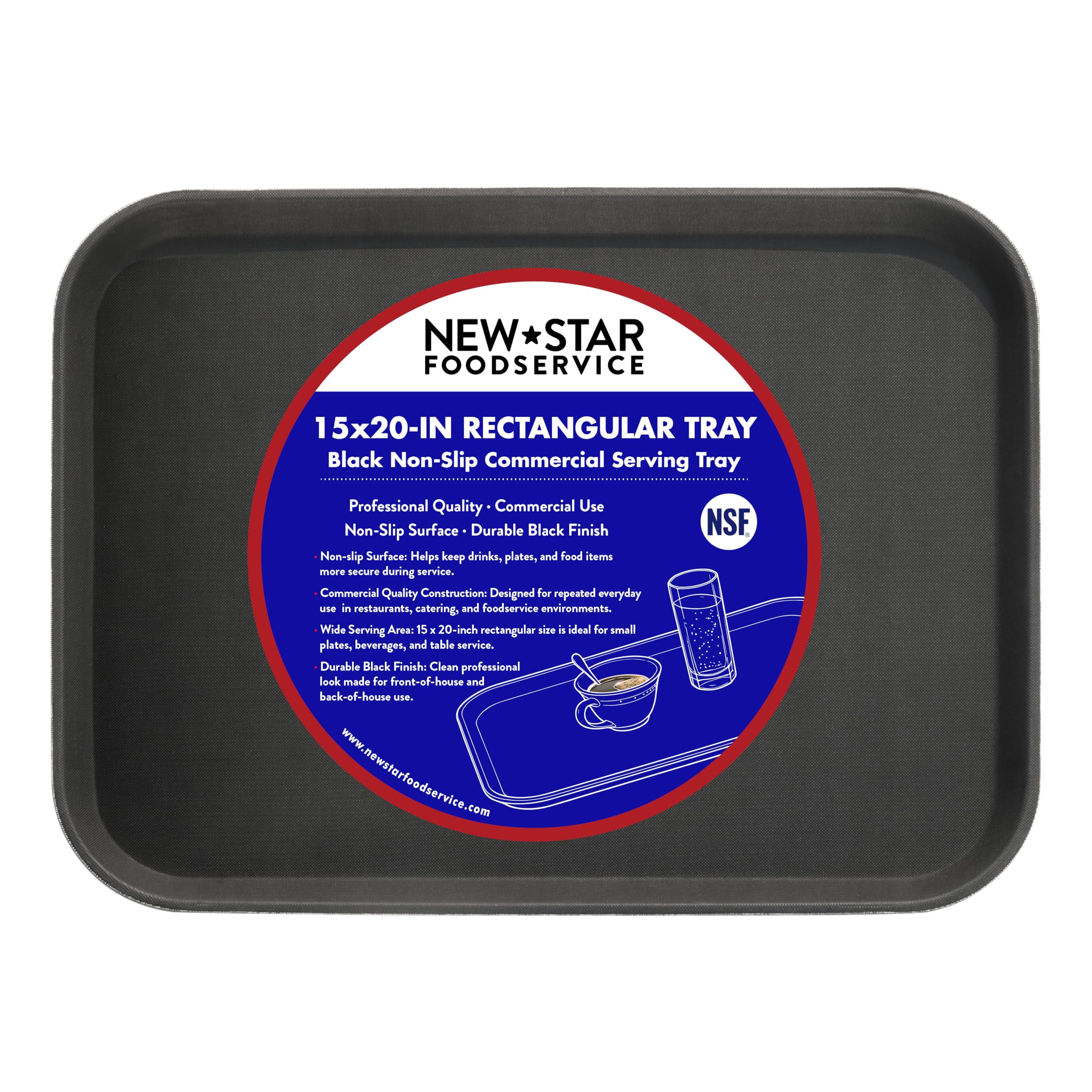 New Star Foodservice Restaurant Grade Non-Slip Tray, Plastic, Rubber Lined, Rectangular, 10-Inch x 14-Inch, Black