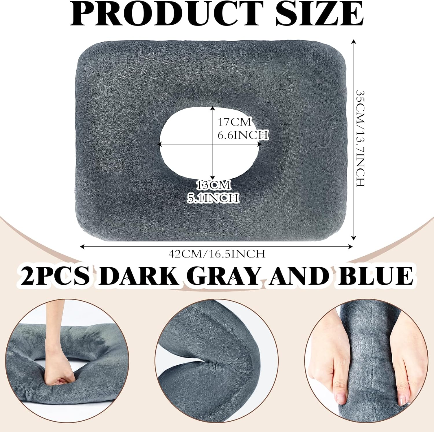 Sintuff 2 Pcs Sitting Donut Pillow for Tailbone Pain, Hemorrhoids, Bed Sores, Pregnancy, Pain Relief Seat Cushion Anti Decubitus Cushion Donut Shaped Postpartum Pillow for Home(Dark Gray, Blue)