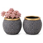 6 +4.4 Inch Cement Planter Decorative Pots with Drainage Hole for All House Plants, Succulents, Flowers, and Cactus (Green)