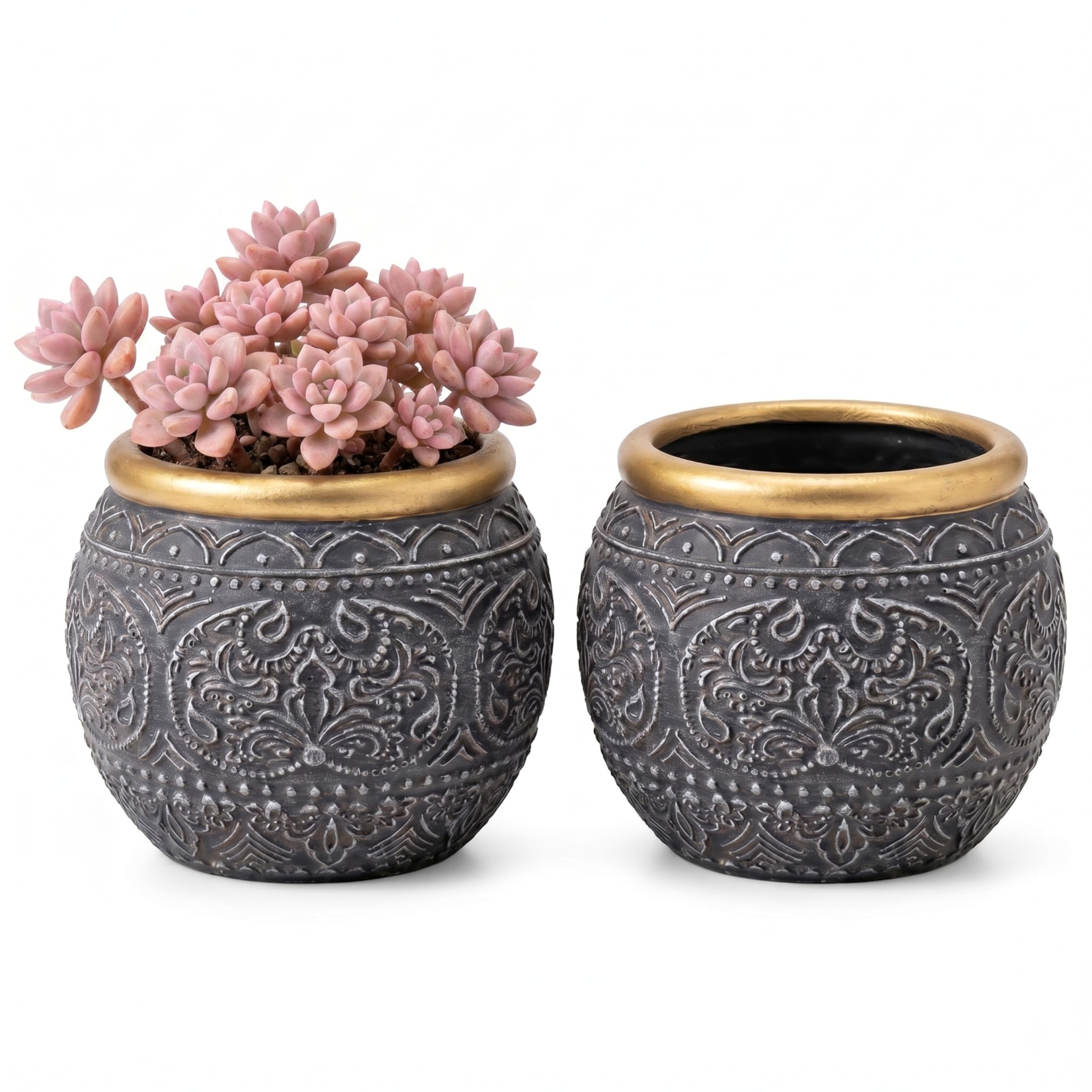 6 +4.4 Inch Cement Planter Decorative Pots with Drainage Hole for All House Plants, Succulents, Flowers, and Cactus (Green)