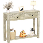 Homieasy Farmhouse Console Table with 2 Drawers, 32 Inch Small Sofa Table with Storage Shelf for Living Room, Behind Couch, Entryway Table for Hallway, Living Room, or Foyer, Brown and Antique White