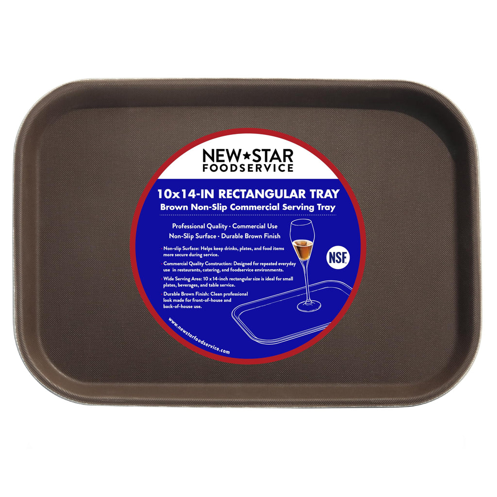 New Star Foodservice Restaurant Grade Non-Slip Tray, Plastic, Rubber Lined, Rectangular, 10-Inch x 14-Inch, Black