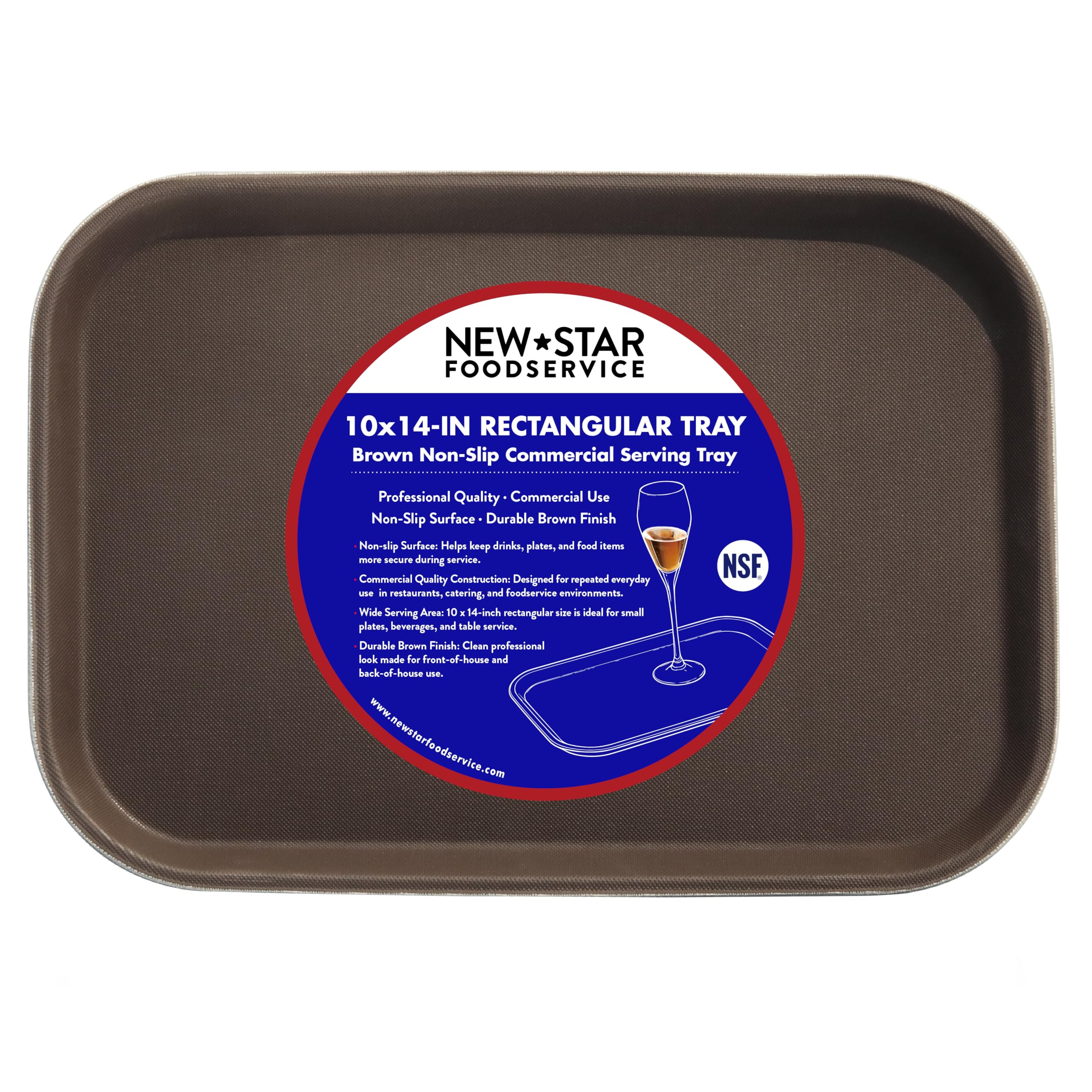 New Star Foodservice Restaurant Grade Non-Slip Tray, Plastic, Rubber Lined, Rectangular, 10-Inch x 14-Inch, Black